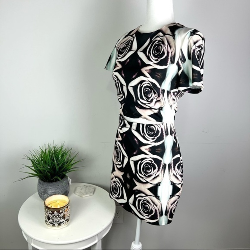Bec & Bridge Black and White Rose Print Mini Dress